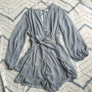 Japna Pink Long Sleeve Faux Wrap V Neck Mini Dress